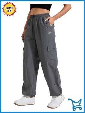 Nylon parachute cargo pants high waist wide leg quick dry hiking